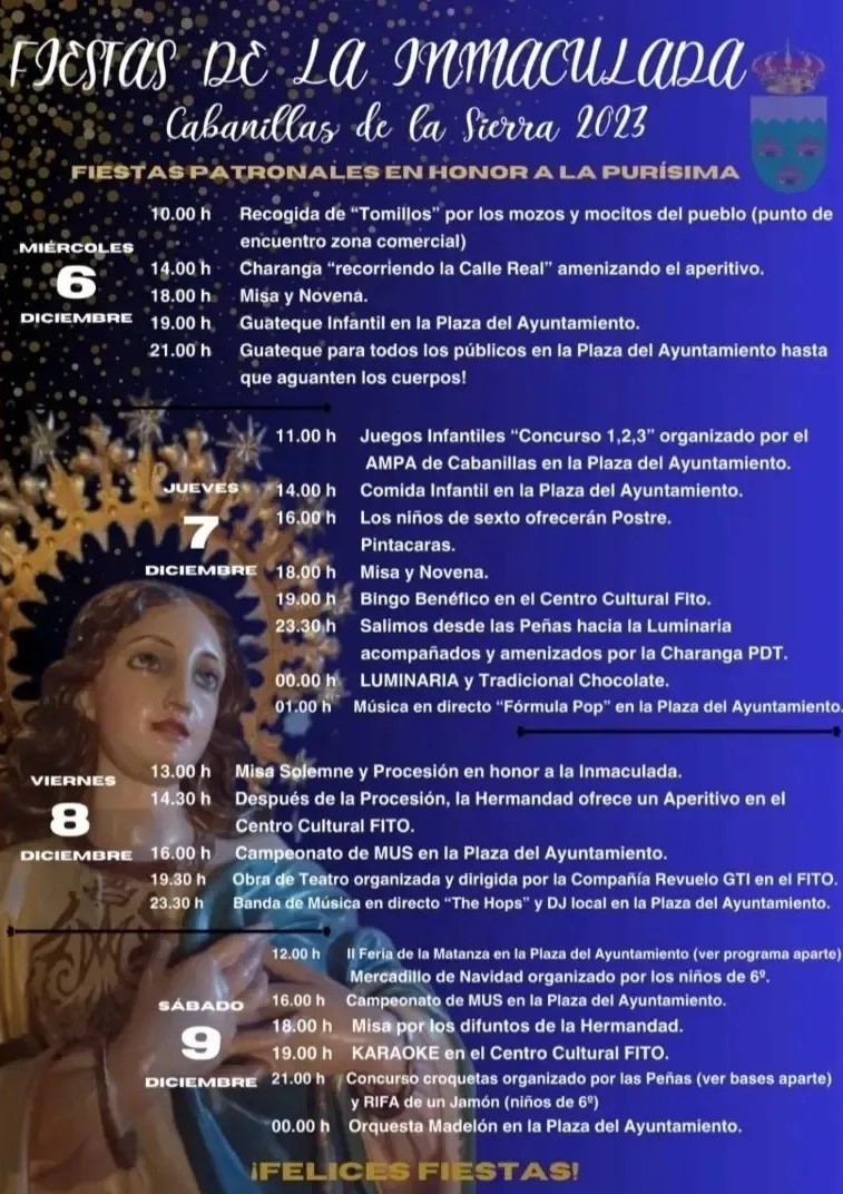 Fiestas patronales en honor a la Inmaculada Concepción 2023 Cabanillas de la Sierra